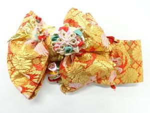アンティーク　鳳凰に菊模様織出し子供用リボン作り帯
